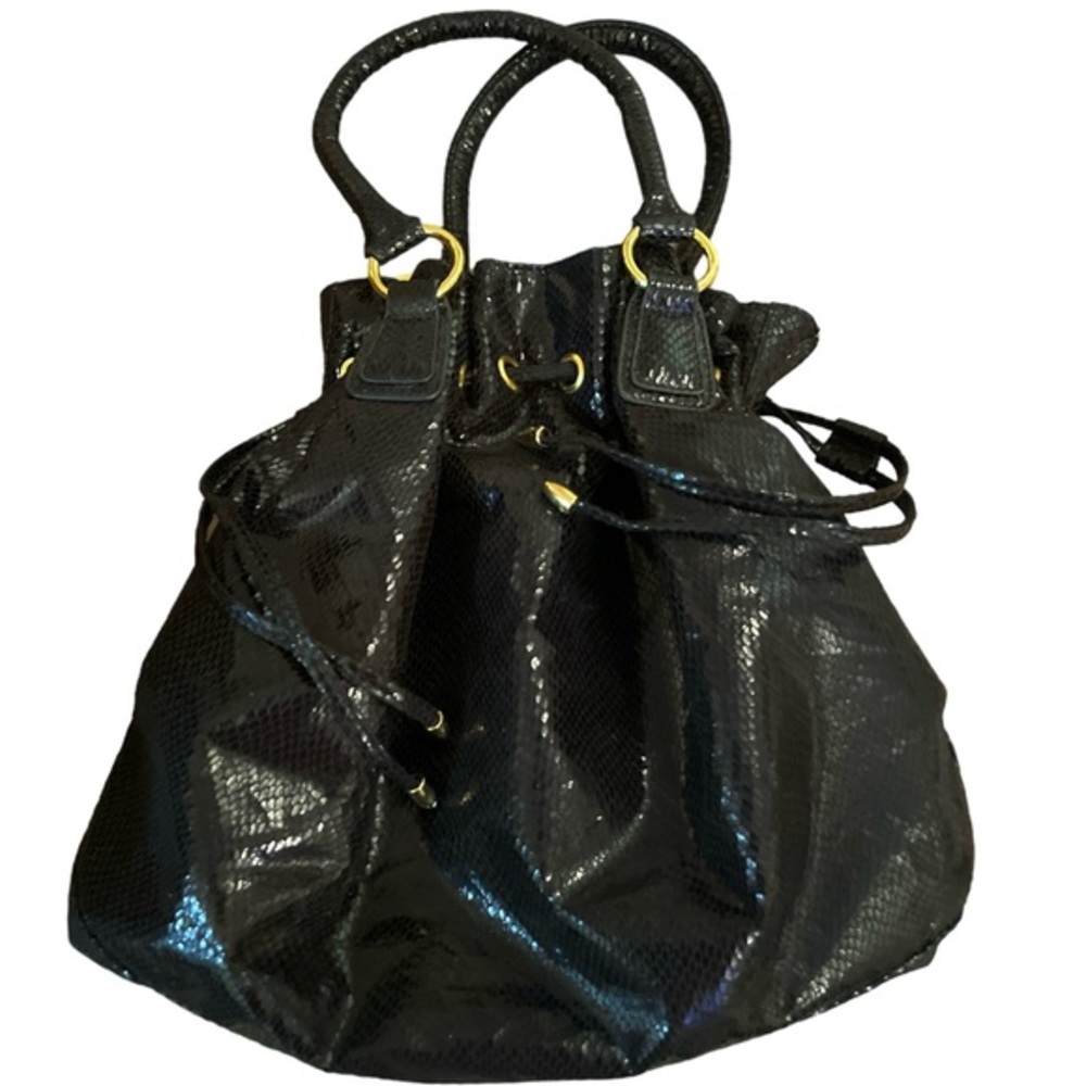 Big Buddha black bag Faux snakeskin drawstring NWT